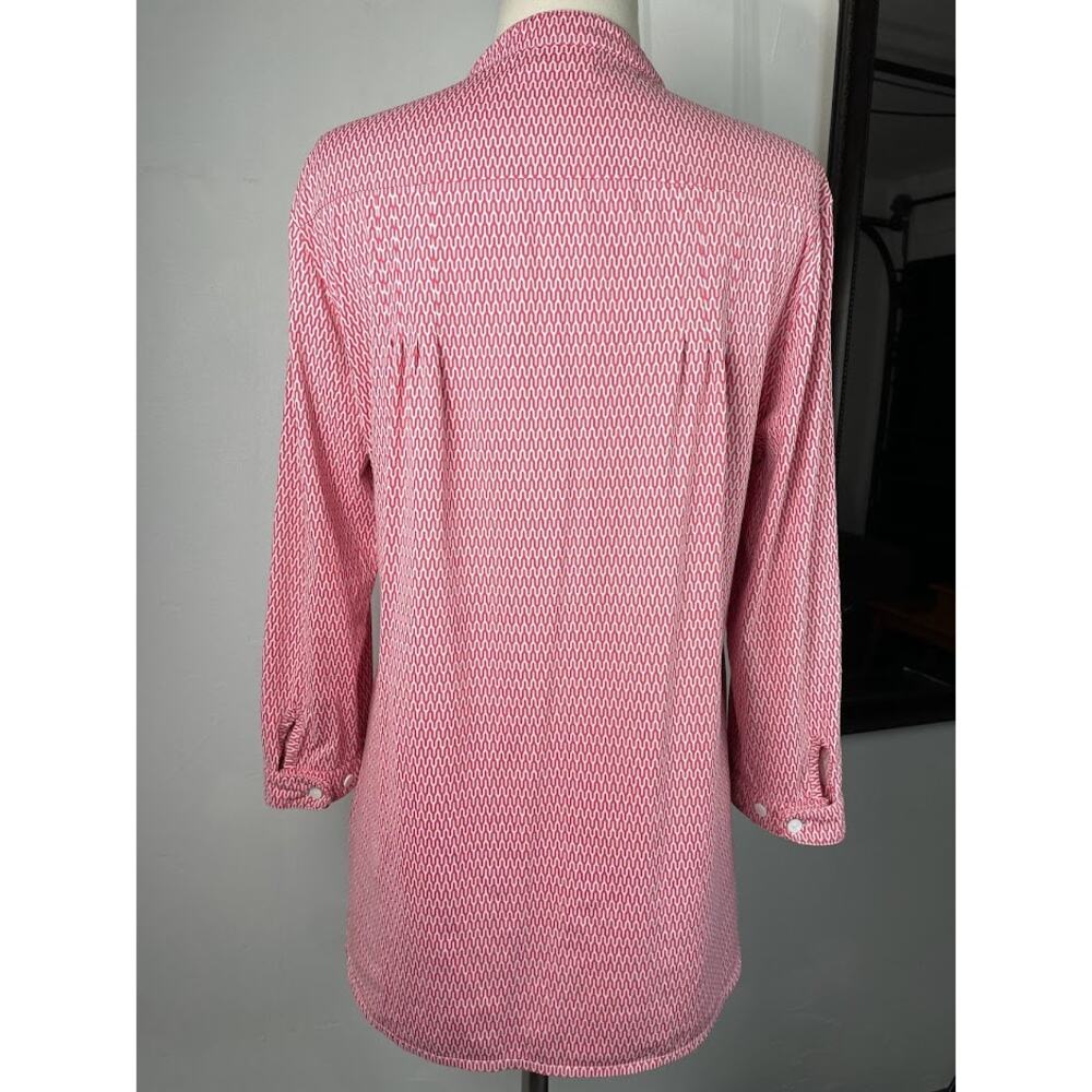 Ellie Kia Relaxed V-Neck Geometric Print Blouse Pink Preppy Top Womens Large - Picture 7 of 14